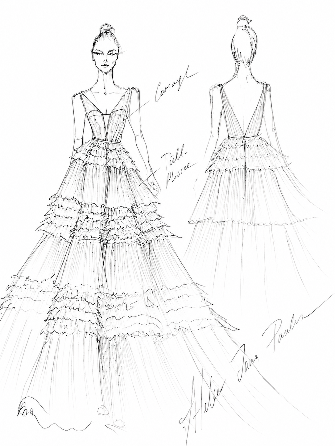 Wedding dress sketch – bridal atelier Jana Paulin