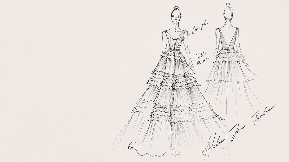 Entwurfsskizze für ein Brautkleid nach Maß – Atelier Jana Paulin Berlin
