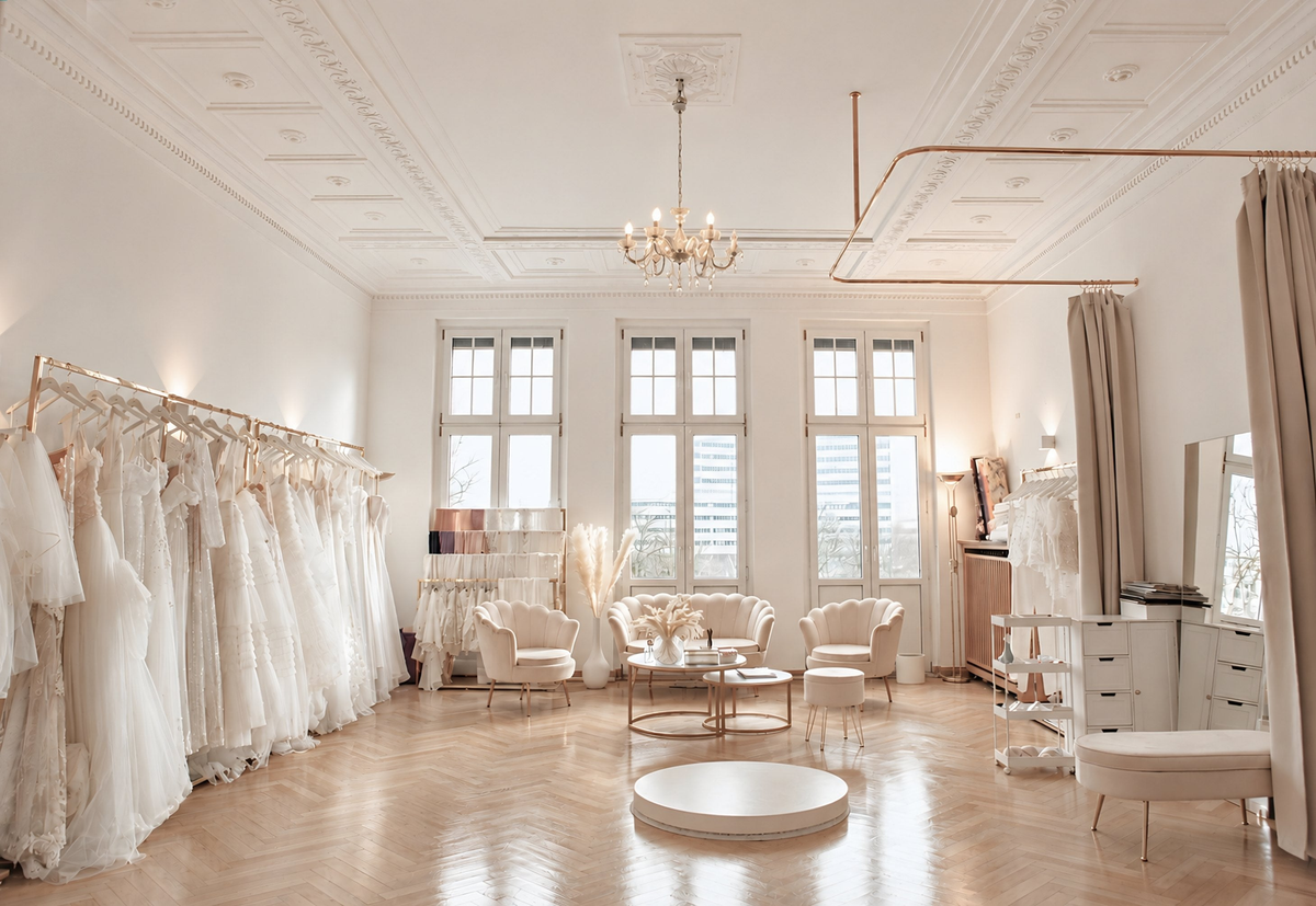 Heller Showroom des Brautmodenateliers Jana Paulin in Berlin-Charlottenburg