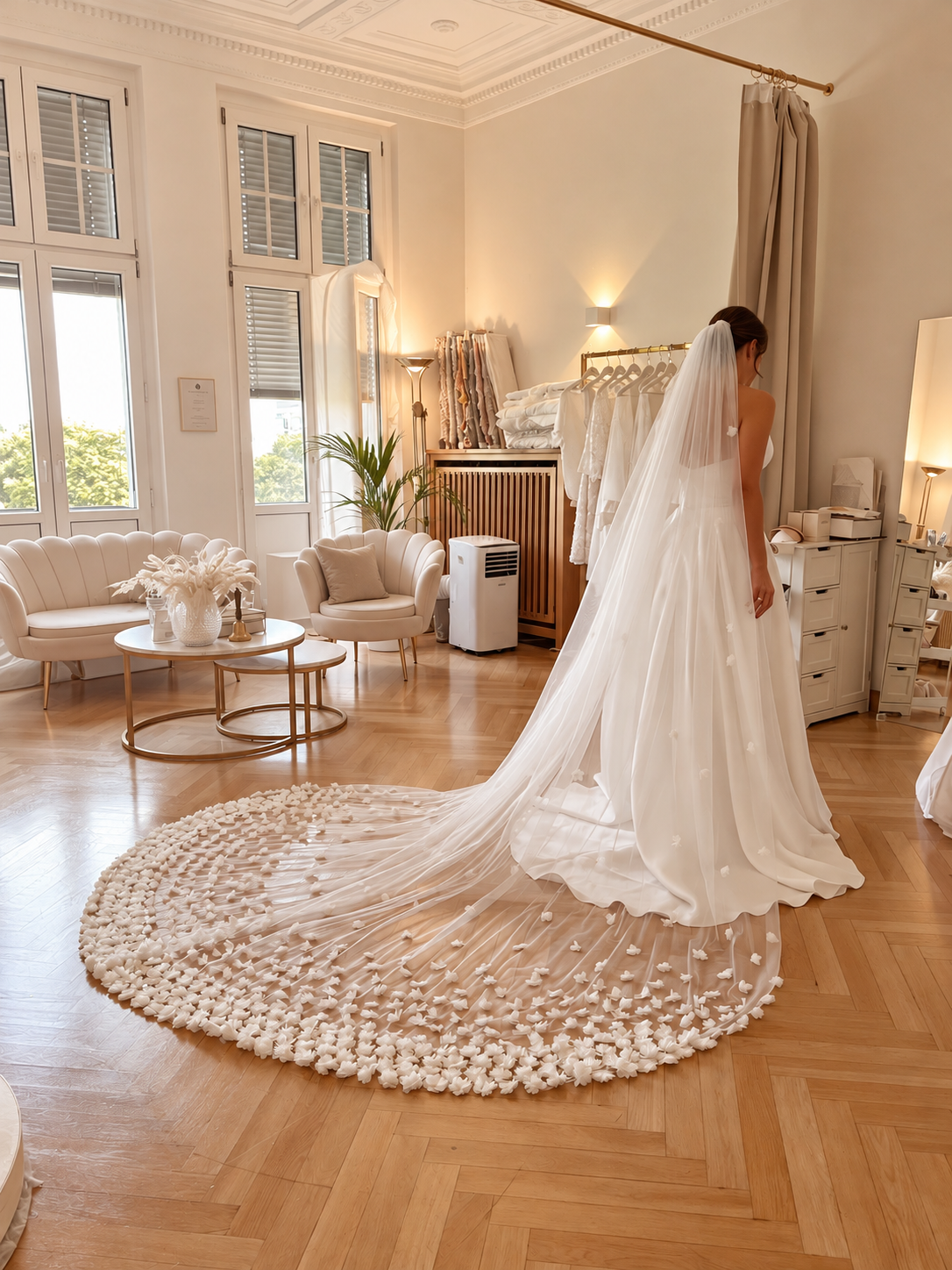Princess wedding dress with train, back view – Grand Couture Berlin