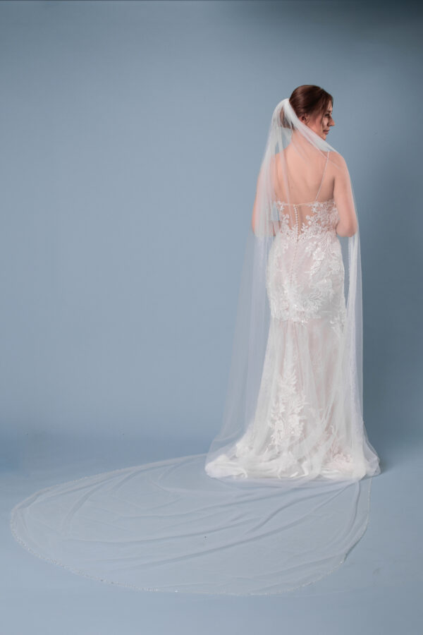Schleier Glitzerkante Pailletten Kristalle eine Lage Ivory mit Kamm - Image 6