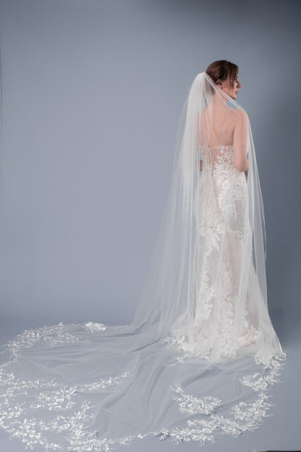 Großer Ivory Kathedralschleier 3D Spitze Extra langer Hochzeitsschleier – Bild 7