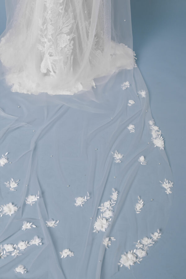 Brautschleier Perlen Spitze 3D Blumen Ivory Kathedrale Schleier Braut Elfenbein – Bild 8