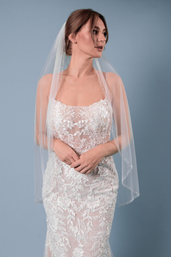 Schleier Glitzerkante Pailletten Kristalle eine Lage Ivory mit Kamm - Image 10