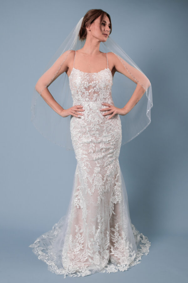 Schleier Glitzerkante Pailletten Kristalle eine Lage Ivory mit Kamm - Image 11
