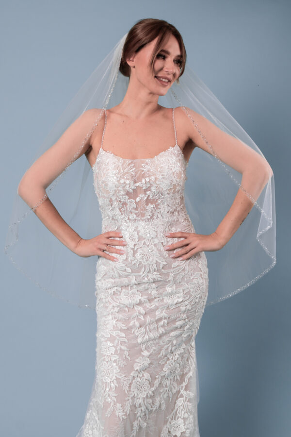 Schleier Glitzerkante Pailletten Kristalle eine Lage Ivory mit Kamm - Image 13