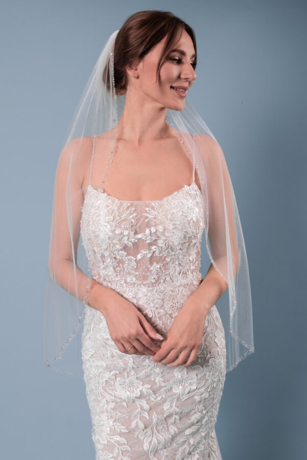 Schleier Glitzerkante Pailletten Kristalle eine Lage Ivory mit Kamm - Image 14