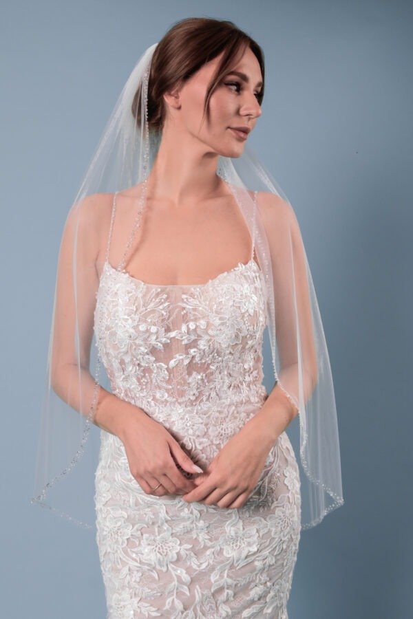 Schleier Glitzerkante Pailletten Kristalle eine Lage Ivory mit Kamm - Image 15