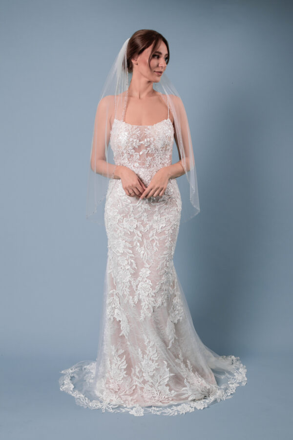 Schleier Glitzerkante Pailletten Kristalle eine Lage Ivory mit Kamm - Image 16