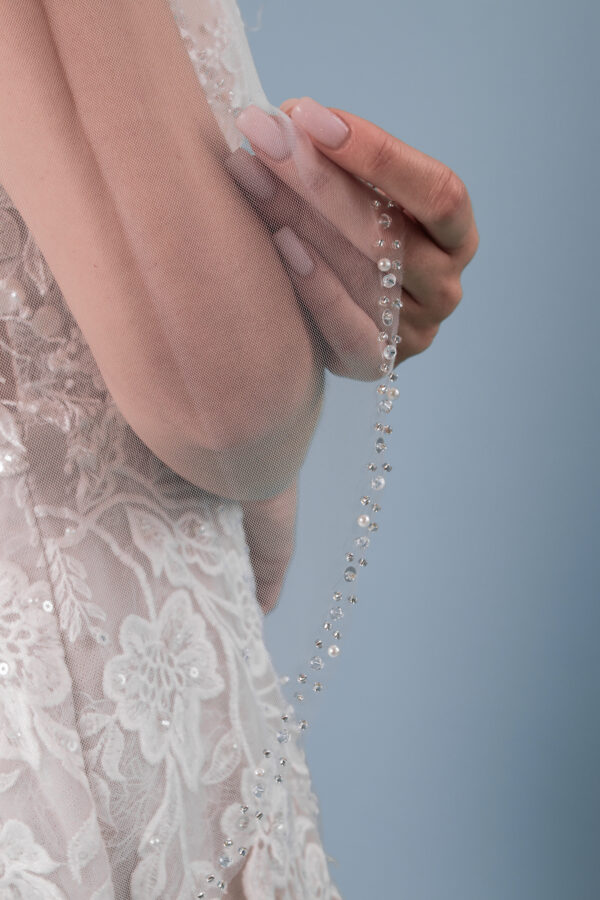 Schleier Glitzerkante Pailletten Kristalle eine Lage Ivory mit Kamm - Image 18