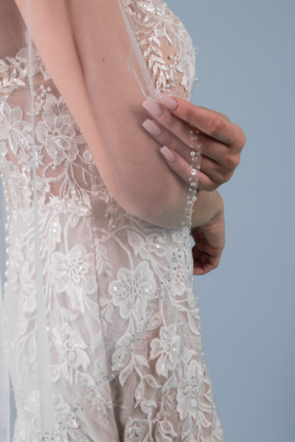 Schleier Glitzerkante Pailletten Kristalle eine Lage Ivory mit Kamm - Image 3