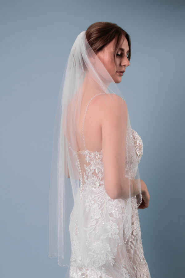 Schleier Glitzerkante Pailletten Kristalle eine Lage Ivory mit Kamm - Image 5