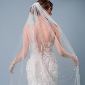 Brautschleier Perlenschleier Einlagig handgefertigt aus italienischem Tüll Ivory