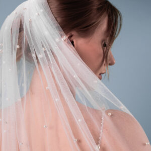 Brautschleier Perlenschleier Einlagig handgefertigt aus italienischem Tüll Ivory