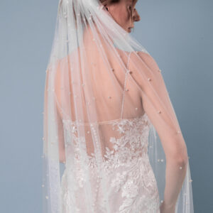 Brautschleier Perlenschleier Einlagig handgefertigt aus italienischem Tüll Ivory