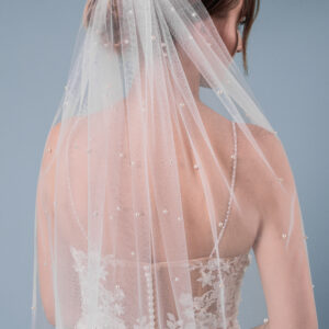 Brautschleier Perlenschleier Einlagig handgefertigt aus italienischem Tüll Ivory