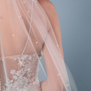 Brautschleier Perlenschleier Einlagig handgefertigt aus italienischem Tüll Ivory