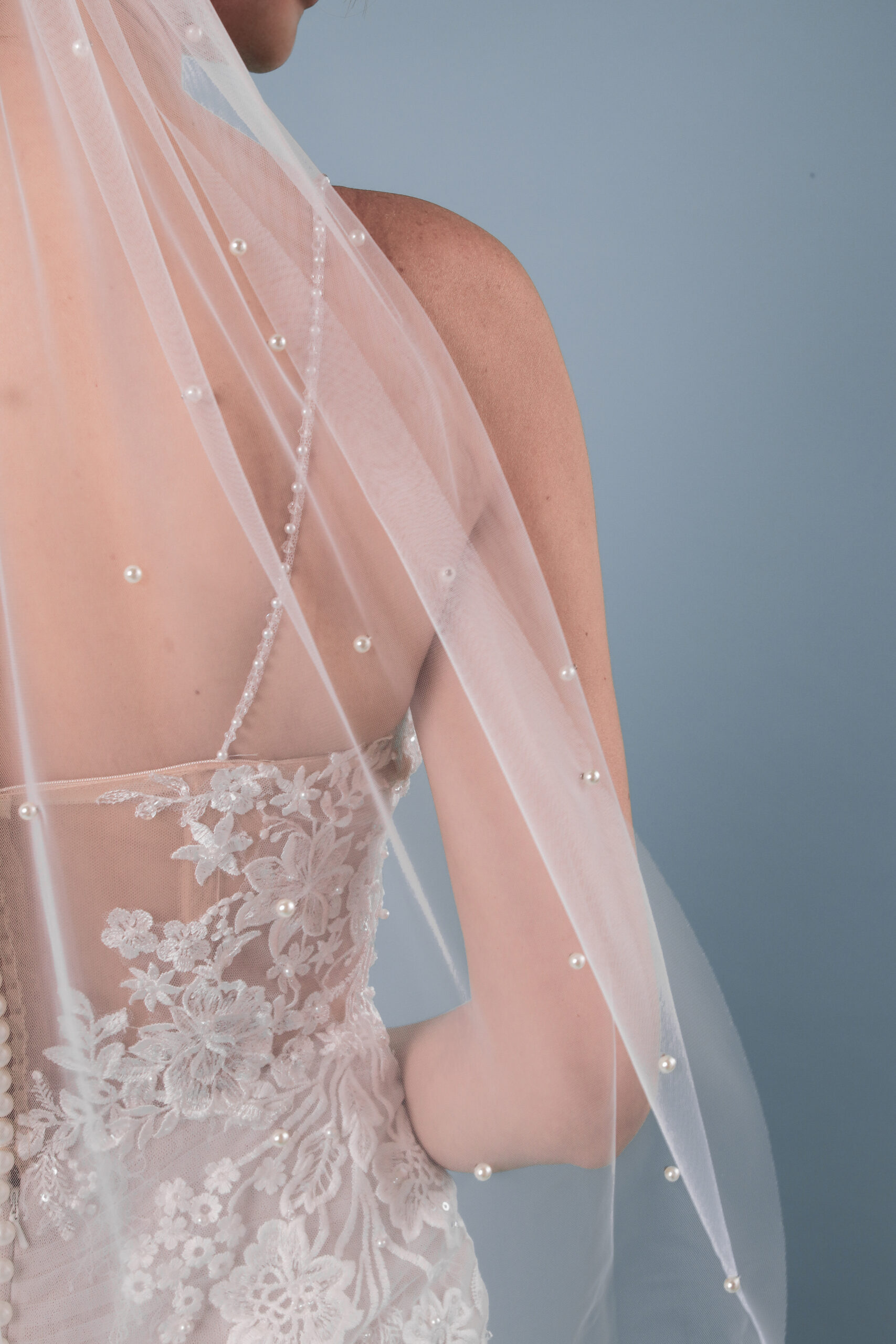 Brautschleier Perlenschleier Einlagig handgefertigt aus italienischem Tüll Ivory