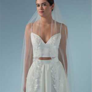 Kathedral Brautschleier Poirier mit Spitze Blumenstickerei Lang Elfenbein Ivory